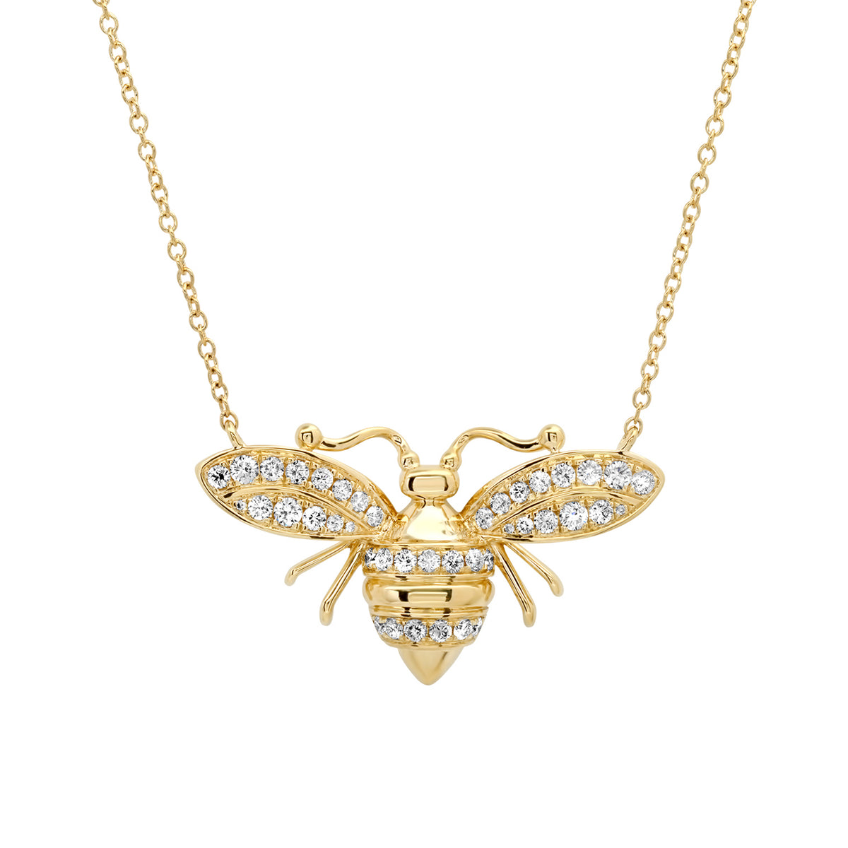 Large Bee Necklace in Diamond & 14k Yellow Gold Sunny Hostin